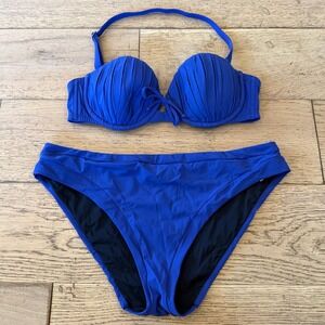 Shan Royal Blue Pleated Bikini Set Two Piece Swimsuit Size 10 (1333)